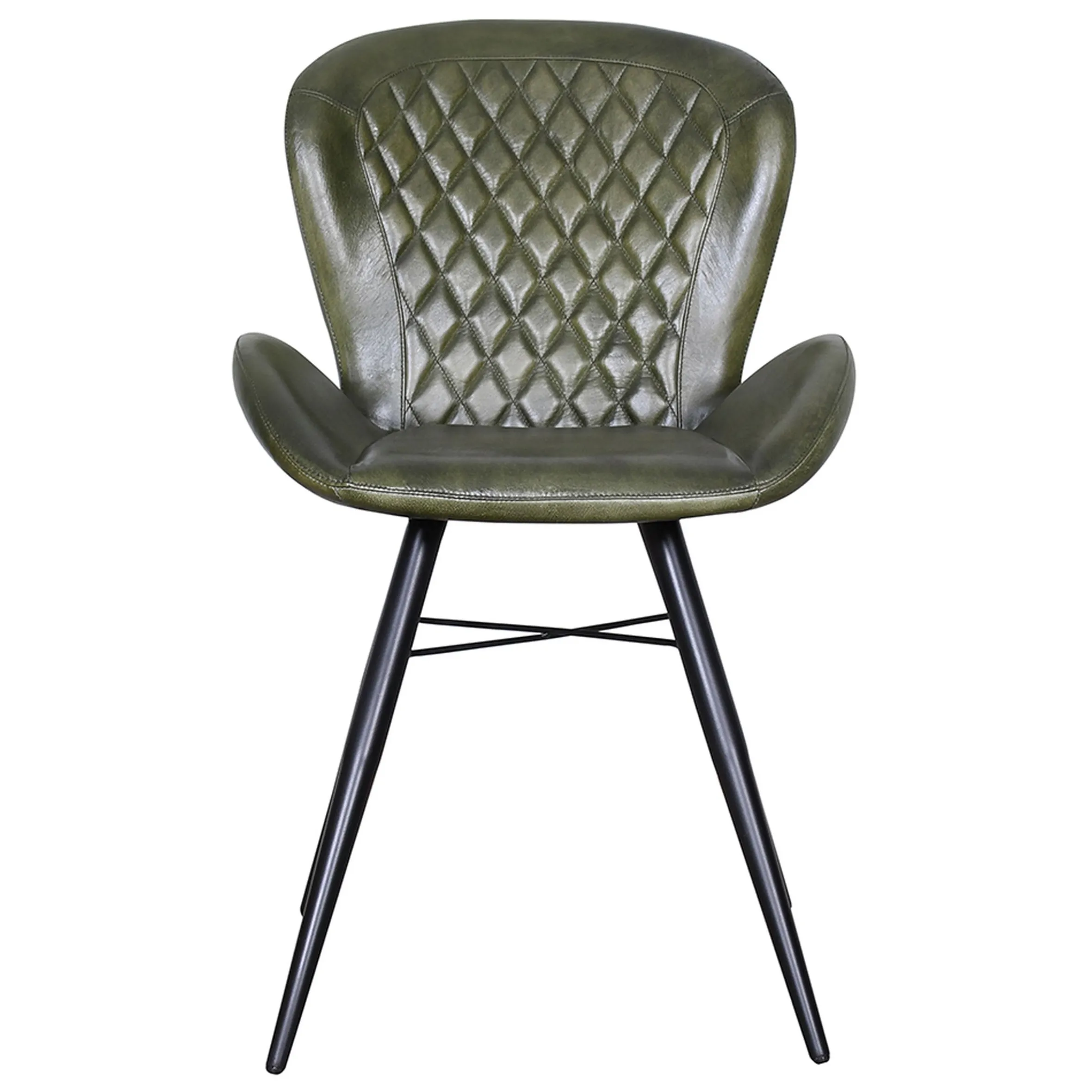 Retro Lederstuhl Esszimmerstuhl Green Rautensteppung Metall