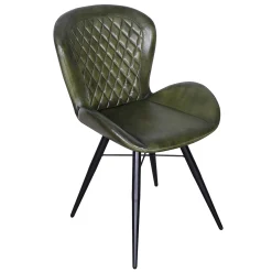 Retro Lederstuhl Esszimmerstuhl Green Rautensteppung Metall