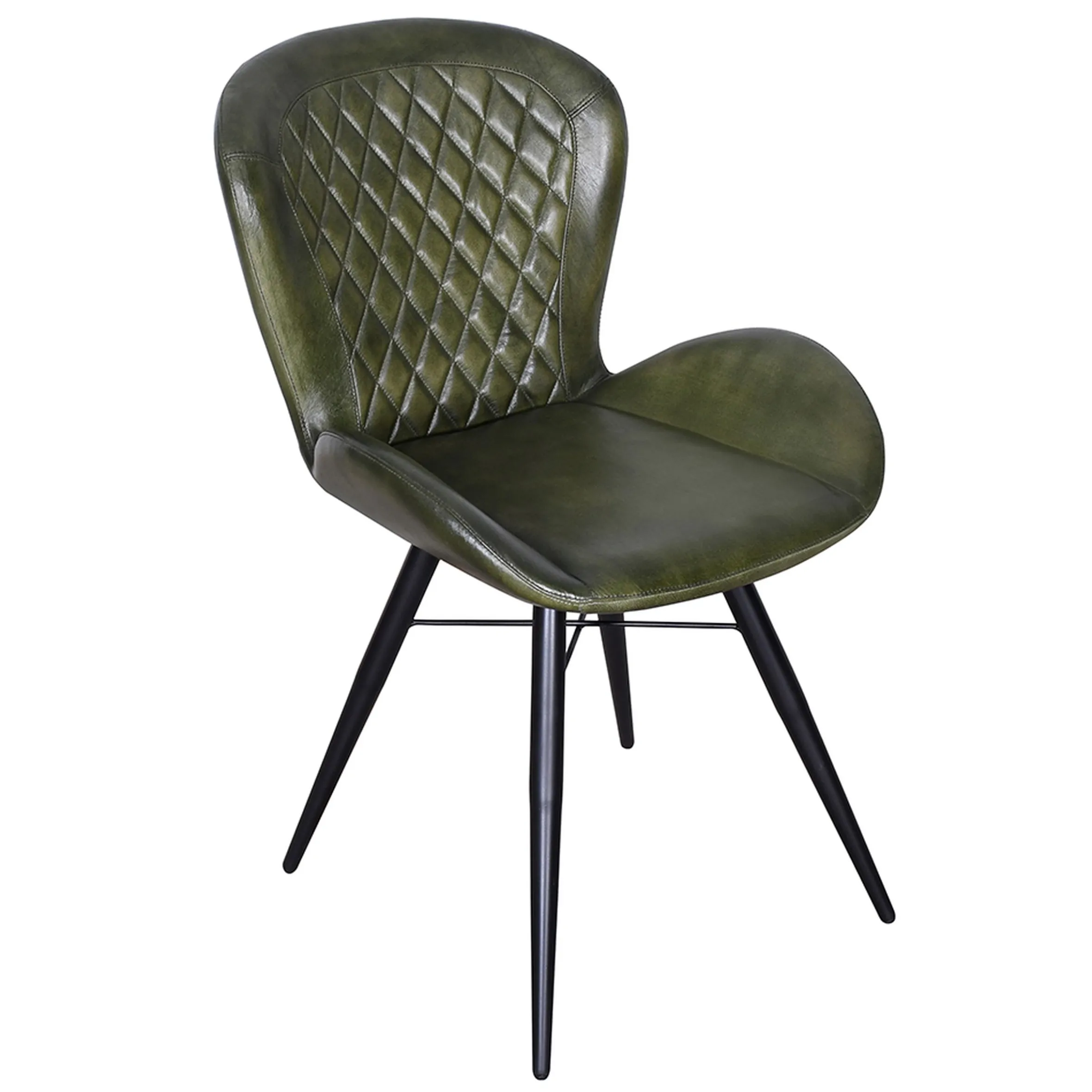 Retro Lederstuhl Esszimmerstuhl Green Rautensteppung Metall