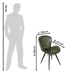 Retro Lederstuhl Esszimmerstuhl Green Rautensteppung Metall