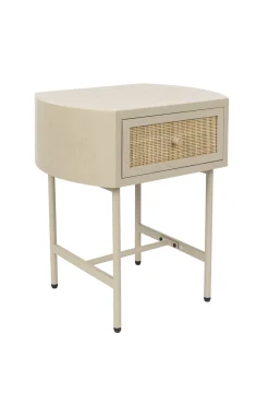 Retro Nachttisch Beistelltisch Amaya mit Rattangeflecht Beige