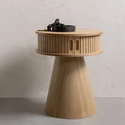 Retro Nachttisch Beistelltisch Karri Pappelholz rund