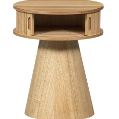 Retro Nachttisch Beistelltisch Karri Pappelholz rund