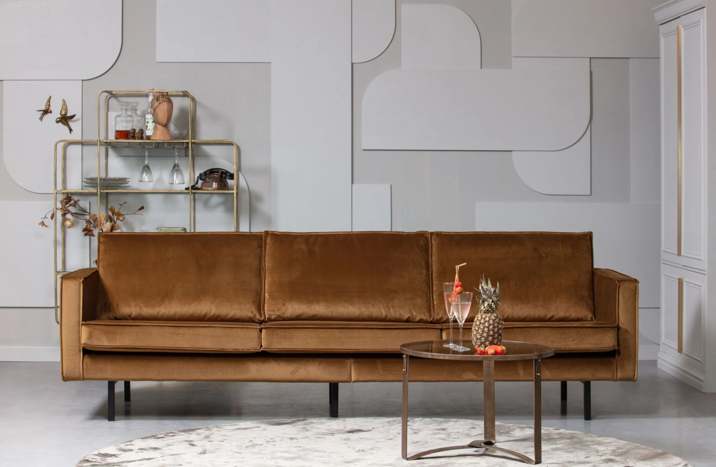 Retro Samtsofa Rodeo 3-Sitzer Honiggelb