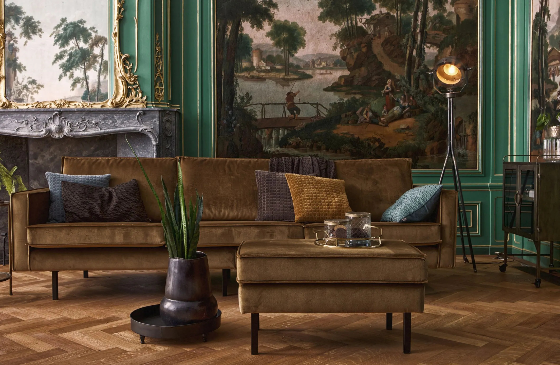 Retro Samtsofa Rodeo 3-Sitzer Honiggelb