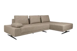 Retro Sofa Ecksofa Shelly Zimtbraun Natur Stoff Metallbeine Rechts