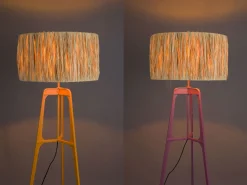 Retro Stehlampe Afra Metallgestell mit Bastschirm in orange