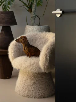 Retro Stuhl Loungechair Hermes Faux-Fur Beige