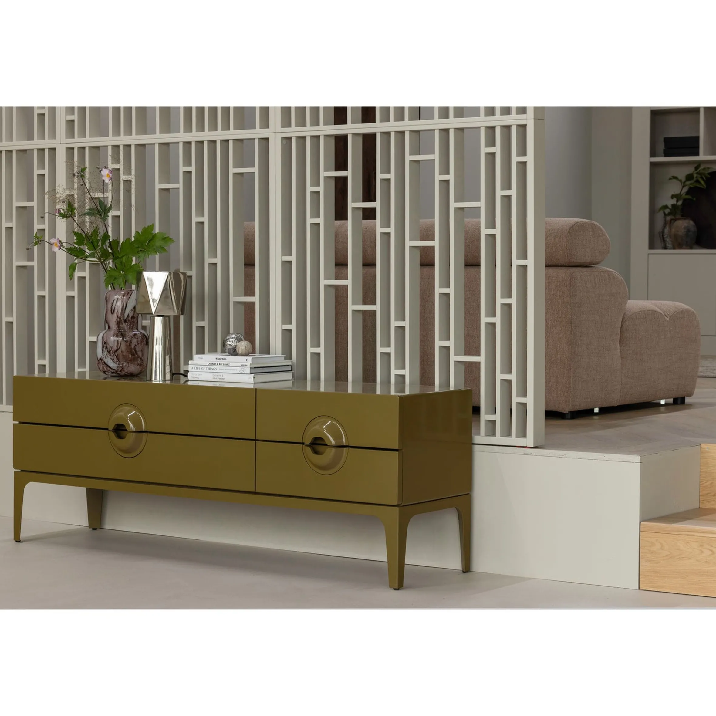 Retro TV-Board Lowboard Merge Olivgrün