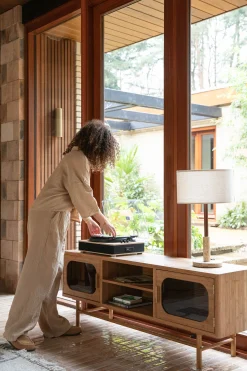 Retro TV-Board Sideboard Caroun Bambus Rauchglas