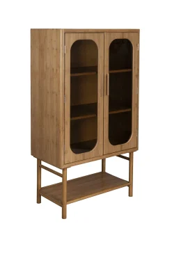 Retro Vitrine Hochkommode Caroun Bambus Rauchglas