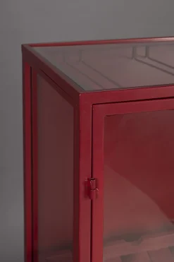 Retro Weinregal Barschrank Vitrine Mori Rot Rattangeflecht