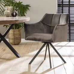 Set Esstischbank Polsterbank Raster + 2 Armlehnstühle Samt Anthrazit