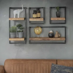 Set Wandregal Akazie Baumkante Edge Metall Klein