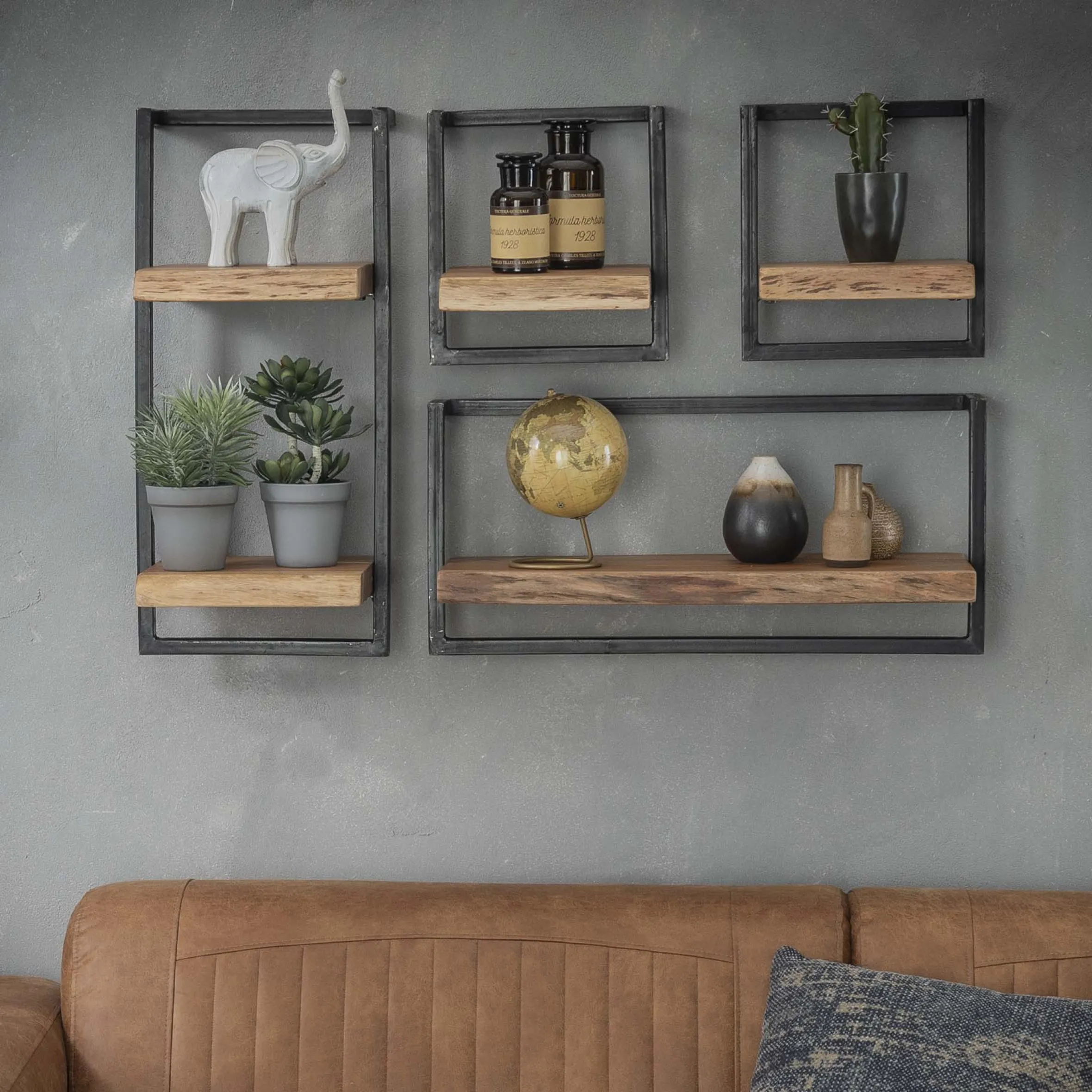 Set Wandregal Akazie Baumkante Edge Metall Klein