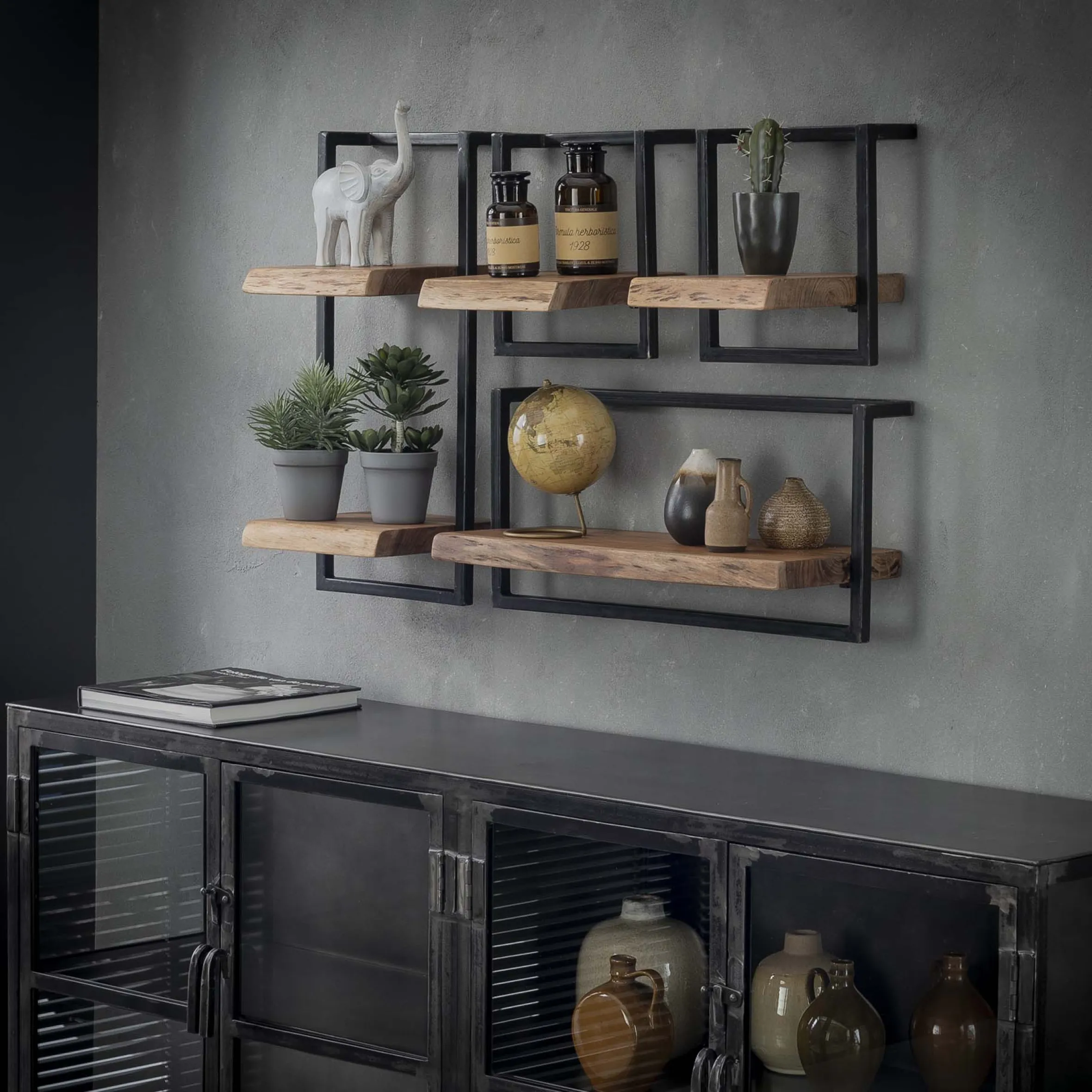 Set Wandregal Akazie Baumkante Edge Metall Klein