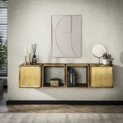 Sideboard Brass für die Wand 2türig Mangoholz Messingbeschläge