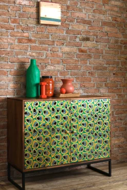 Sideboard Vintage Meena Mangoholz Metall Peacock