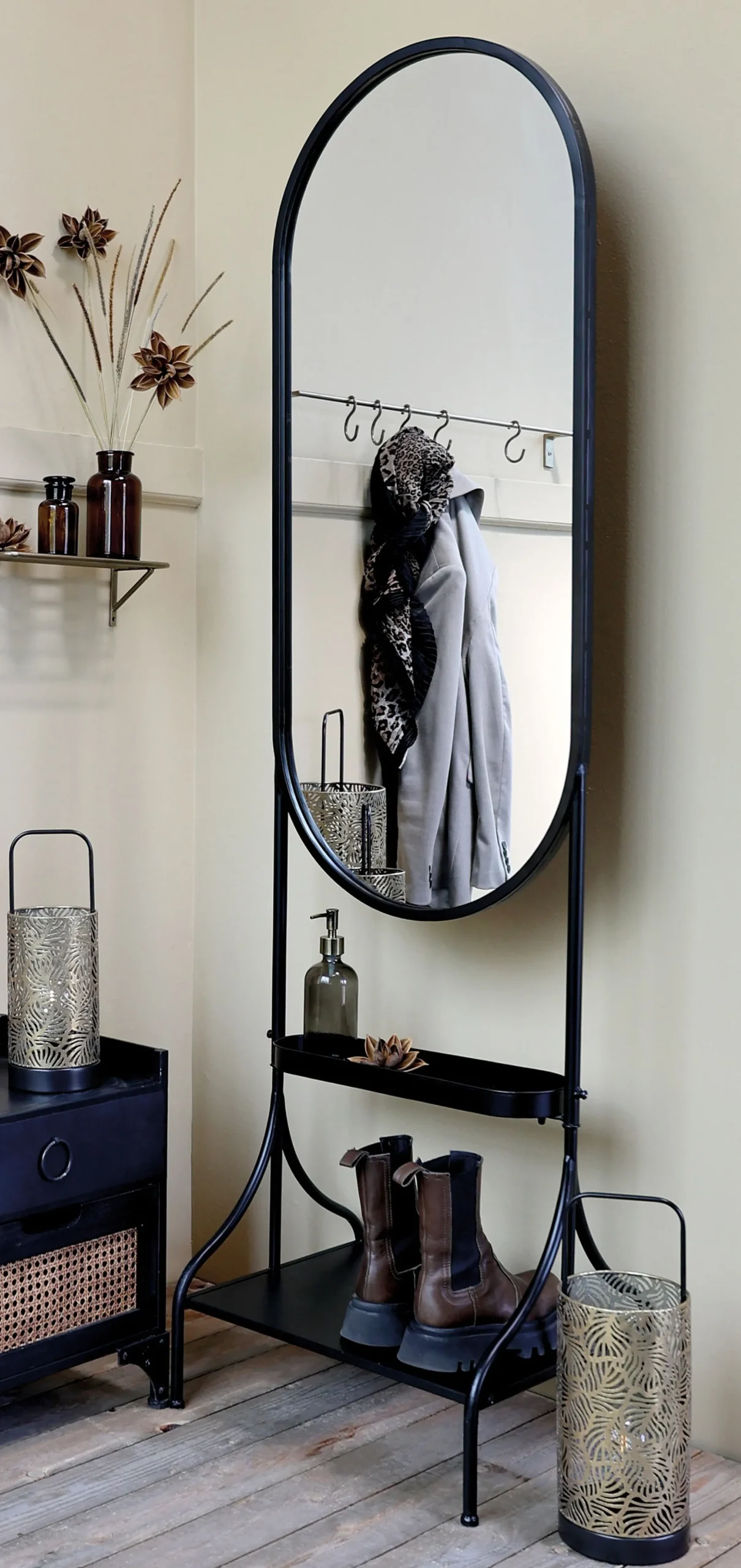 Spiegel Gardo Vintage Antik-Schwarz Metall mit Ablage