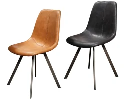 Stuhl Esszimmerstuhl Zig Zag Industrial Lederlook Cognac