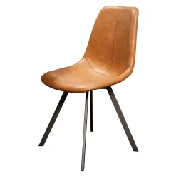 Stuhl Esszimmerstuhl Zig Zag Industrial Lederlook Cognac