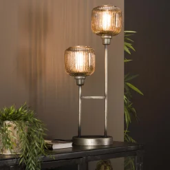 Tischlampe Retro Stripes Glas Silbergrau