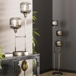 Tischlampe Retro Stripes Glas Silbergrau