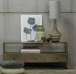 TV-Board Sideboard Depart Industrial Metall Gold Glas 115