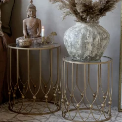 Vintage Beistelltisch Couchtisch Camille Gold Metall Glasplatte Klein