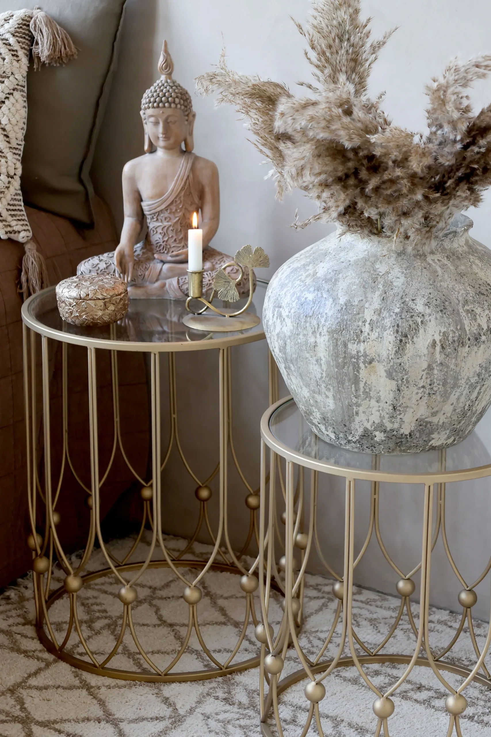 Vintage Beistelltisch Couchtisch Camille Gold Metall Glasplatte Klein