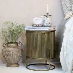 Vintage Beistelltisch Nachttisch Remi Rillenoptik Metall Antik-Messing