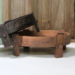 Vintage Couchtisch Grinding Bowl Holz Indien Alt