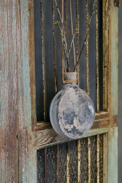 Vintage Deko Tonflasche mit Lederband