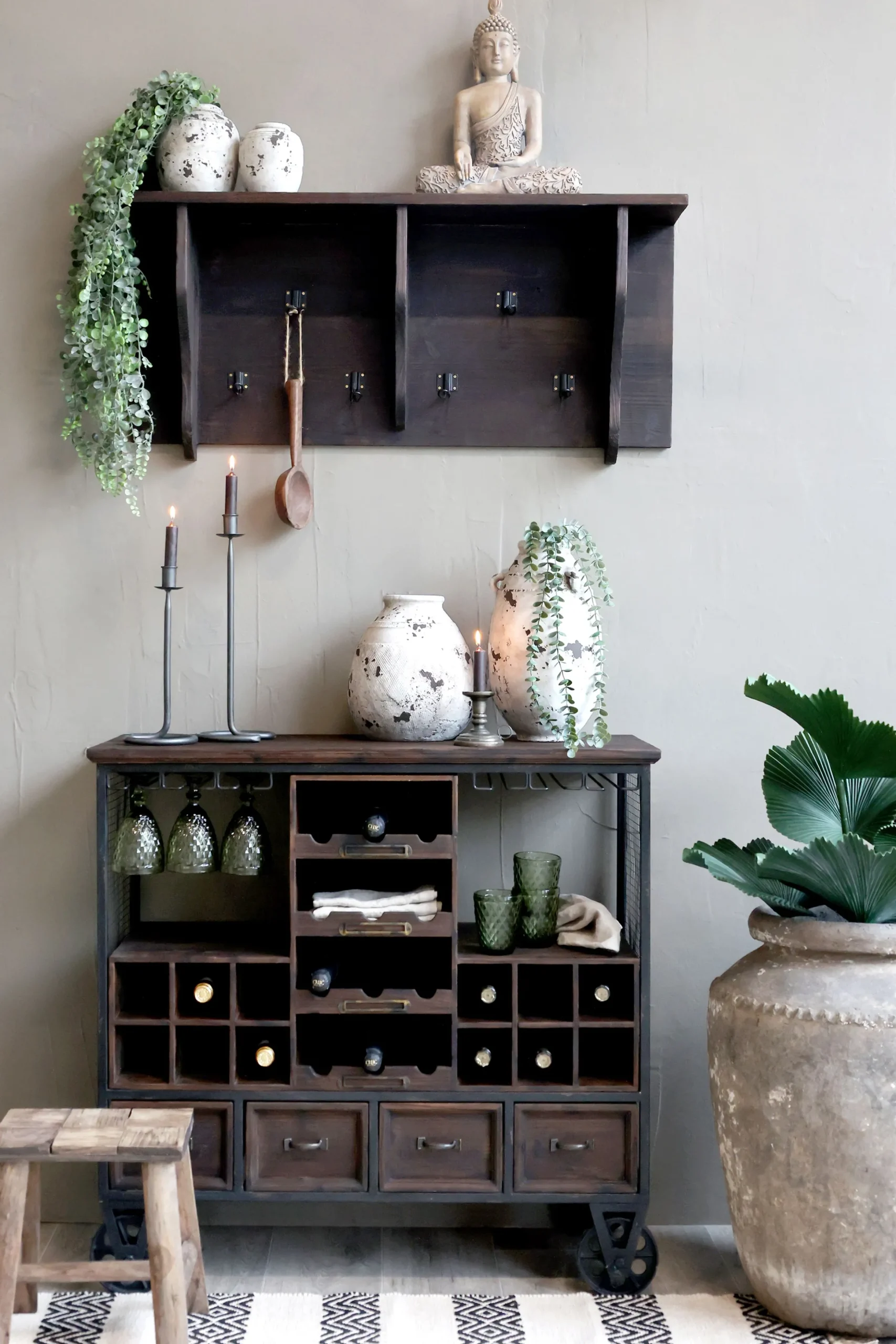 Vintage Hausbar Barwagen Barschrank Old Barn Industrial auf Rädern