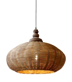 Vintage Hängelampe Chateau Rattangeflecht Mangoholz