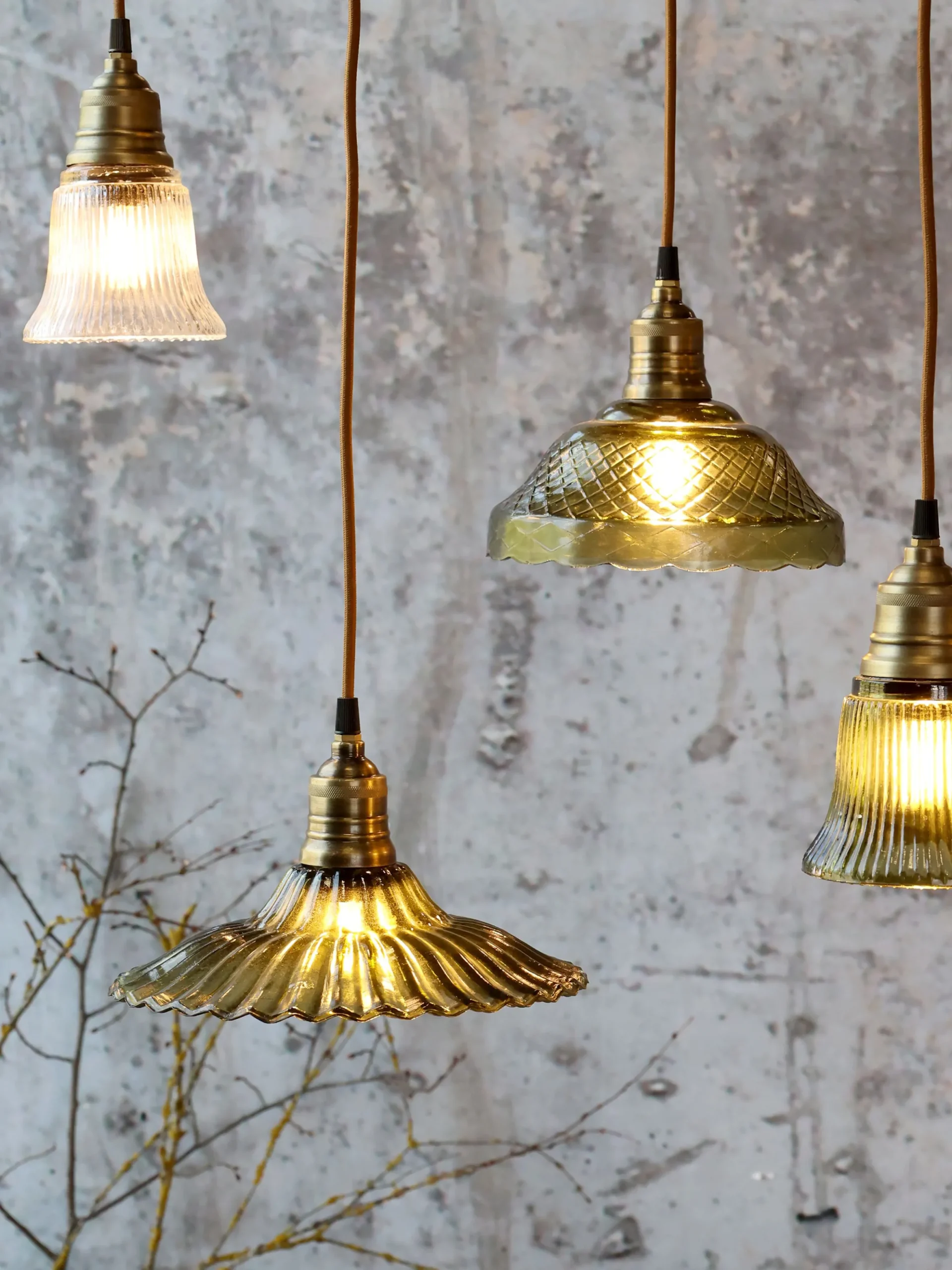 Vintage Hängelampe Jardin Glas Messingfassung Modell 2 Klarglas