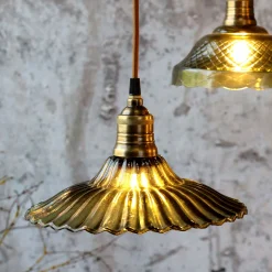 Vintage Hängelampe Jardin Glas Messingfassung Modell 3 Grün