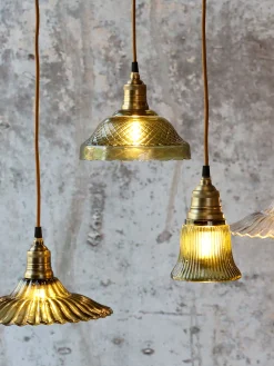 Vintage Hängelampe Jardin Glas Messingfassung Modell 3 Grün