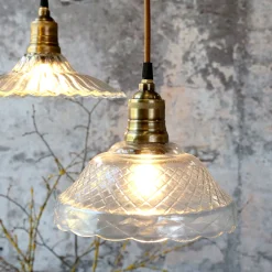 Vintage Hängelampe Jardin Glas Messingfassung Modell 6 Klarglas