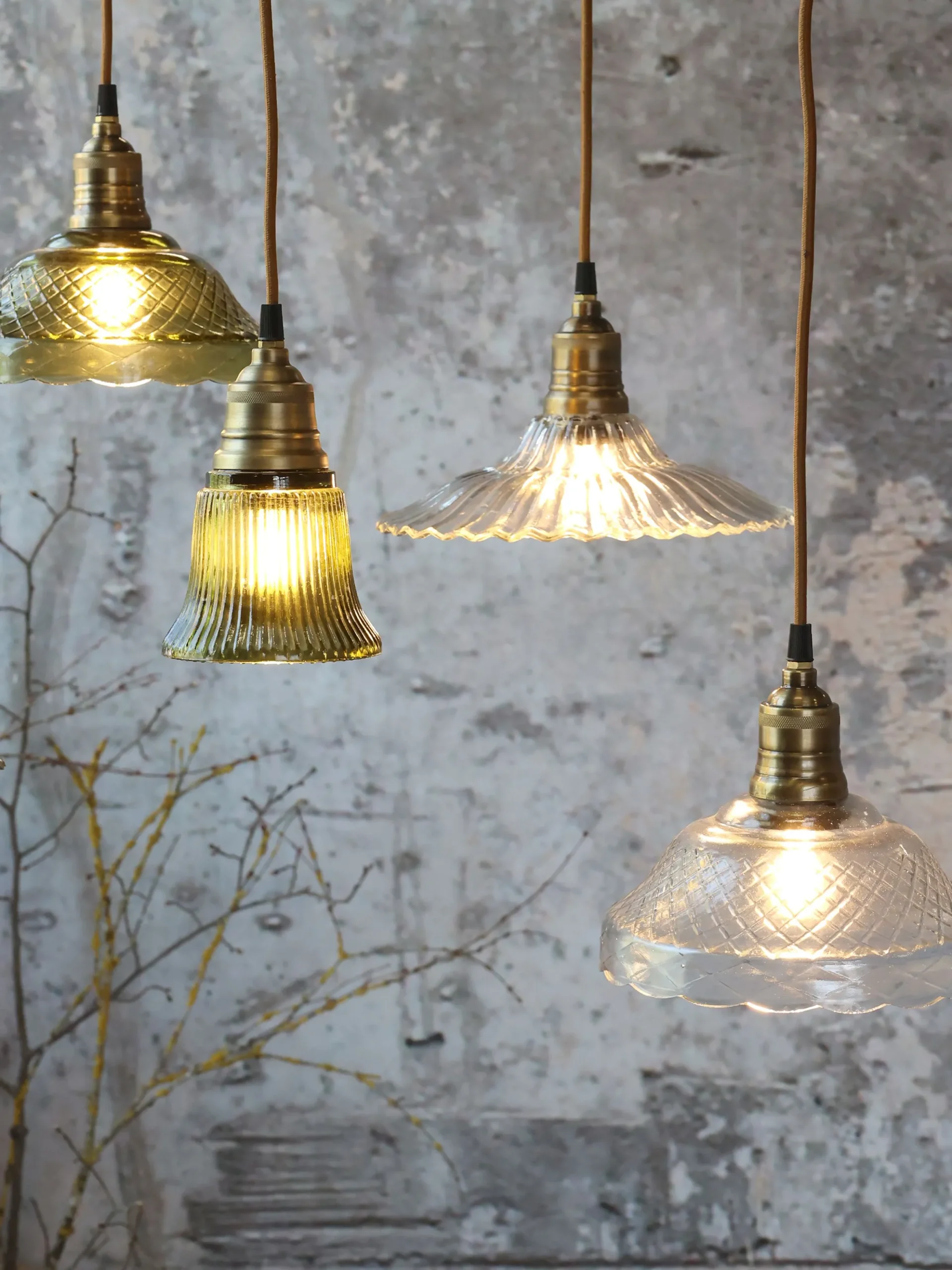 Vintage Hängelampe Jardin Glas Messingfassung Modell 6 Klarglas