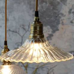 Vintage Hängelampe Jardin Glas Messingfassung Modell 4 Klarglas