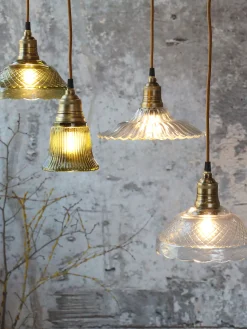 Vintage Hängelampe Jardin Glas Messingfassung Modell 4 Klarglas