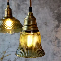 Vintage Hängelampe Jardin Glas Messingfassung Modell 1 Grün