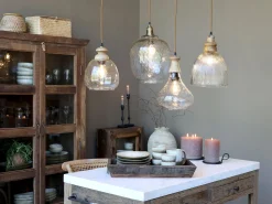 Vintage Hängelampe Maison De Campagne Glas Mangoholz Glockenform