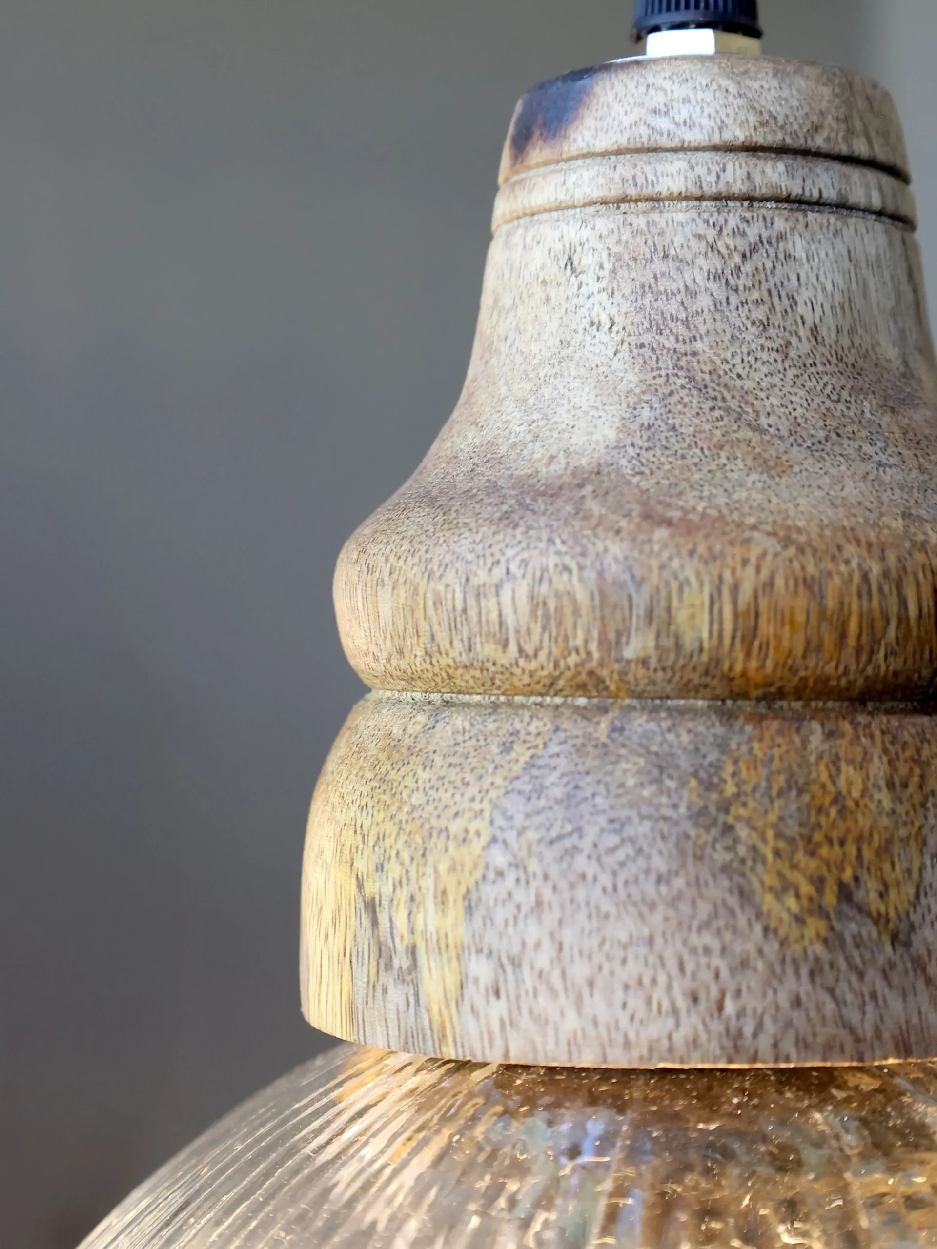 Vintage Hängelampe Maison De Campagne Glas Mangoholz Glockenform