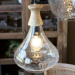 Vintage Hängelampe Maison De Campagne Glas Mangoholz Tropfen