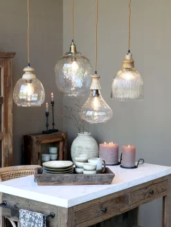 Vintage Hängelampe Maison De Campagne Glas Mangoholz Tropfen