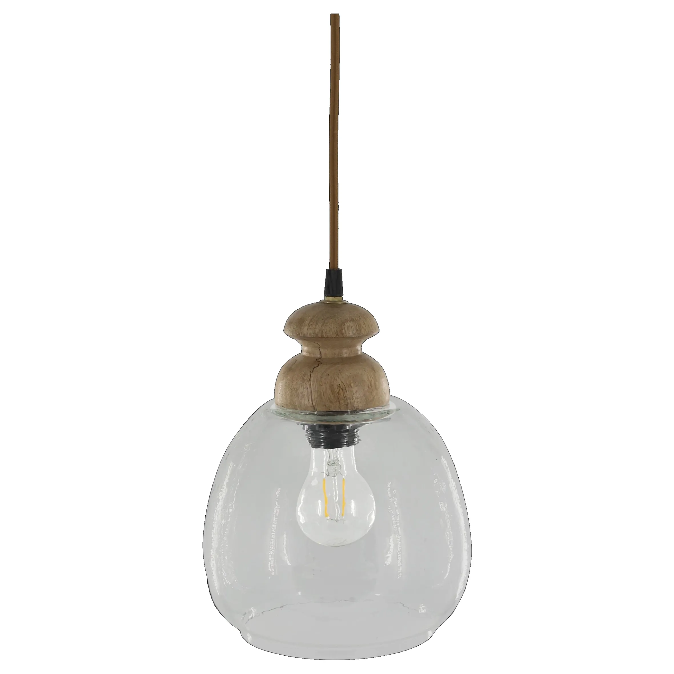 Vintage Hängelampe Maison De Campagne Glas Mangoholz Rund