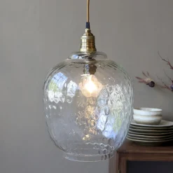 Vintage Hängelampe Maison De Campagne Glas Mangoholz Oval