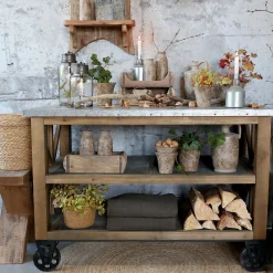 Vintage Kücheninsel Anrichte Gaspard Holz Zinkplatte